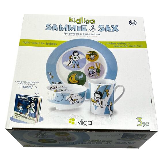 Sammie & Sax Blue 3 Piece Single Place Settingand Award Winning Children's Book - Picture 1 of 12